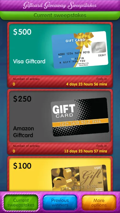 Zrzuty ekranu Giftcard Giveaway Sweepstakes