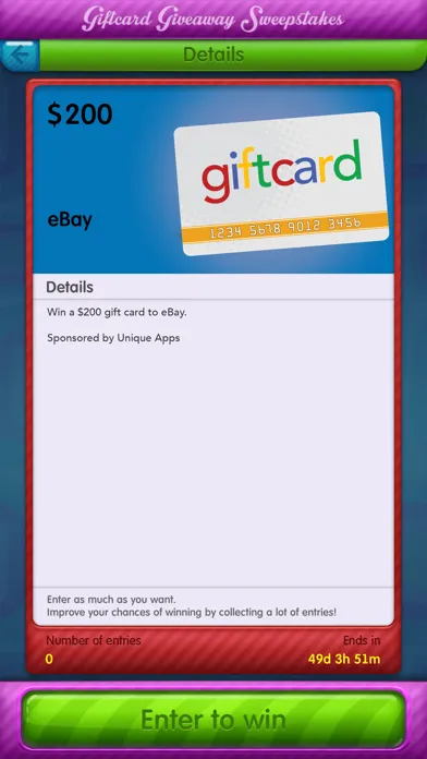 Zrzuty ekranu Giftcard Giveaway Sweepstakes