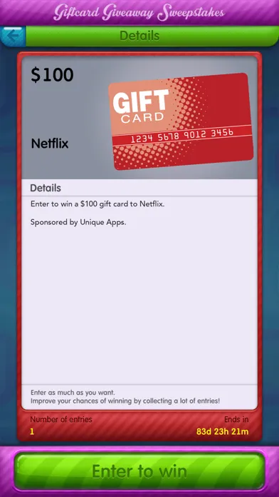 Zrzuty ekranu Giftcard Giveaway Sweepstakes