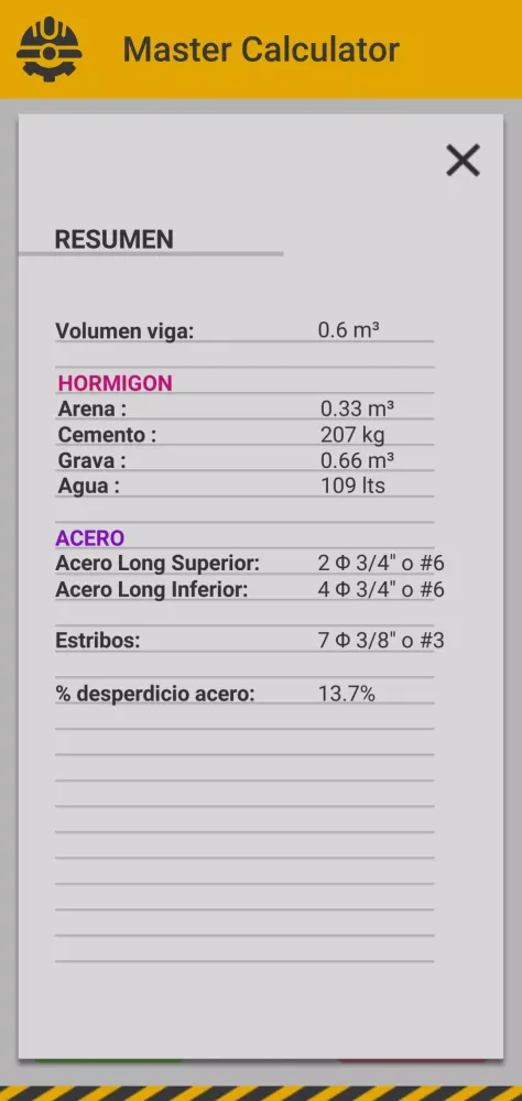 Tangkapan layar Calculadora - Vigas en H.A