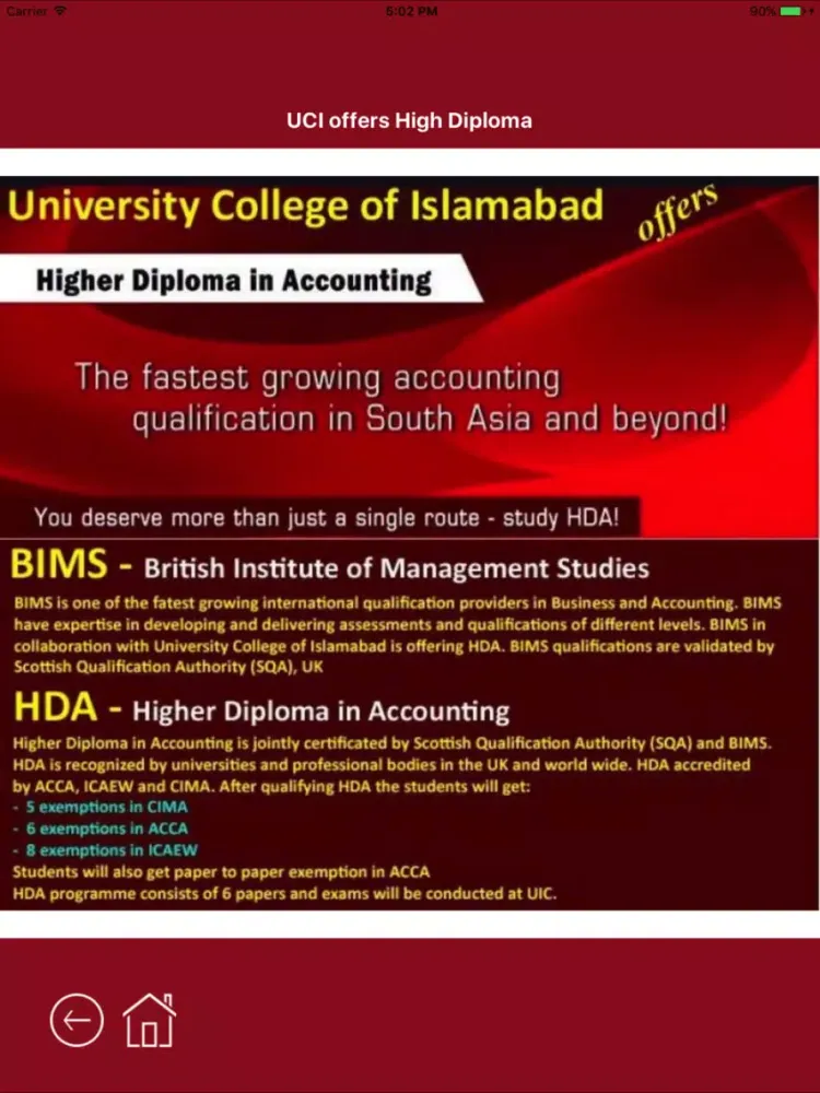 Tangkapan skrin University College of Islamabad iPad 