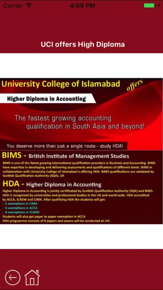 Tangkapan skrin University College of Islamabad