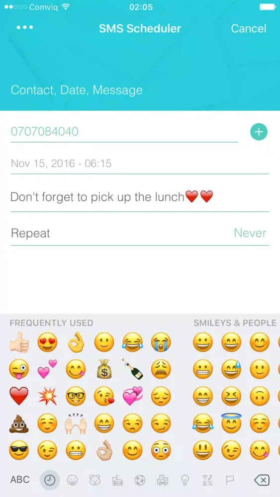 SMS scheduler - send sms on any given day & time Screenshots
