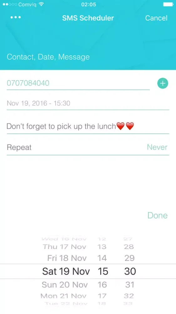 SMS scheduler - send sms on any given day & time Screenshots