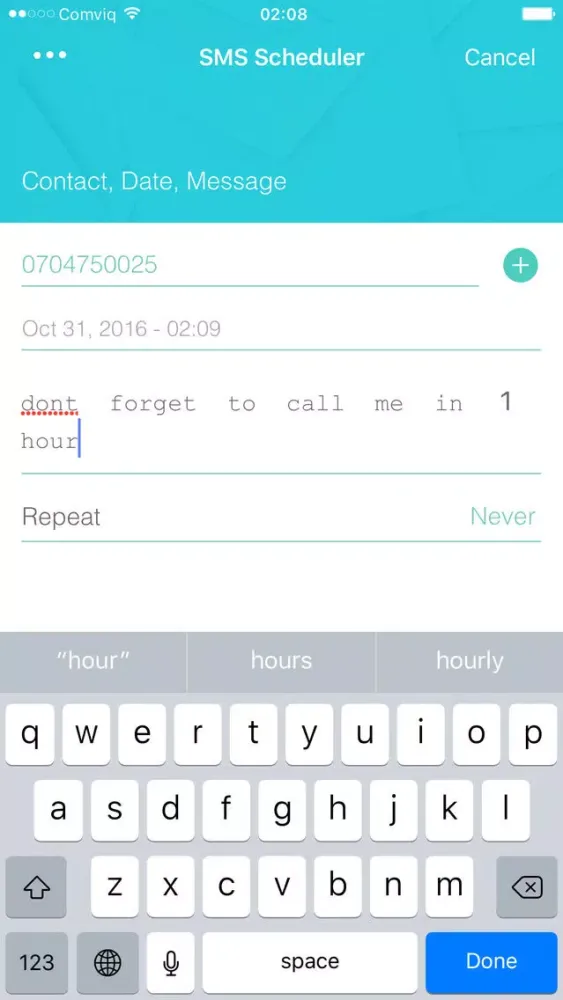 SMS scheduler - send sms on any given day & time Screenshots