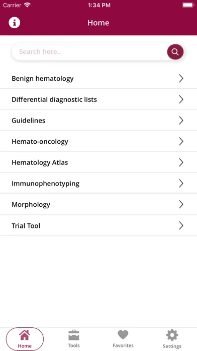 Capturas de tela do Hematology app