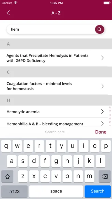 Capturas de tela do Hematology app