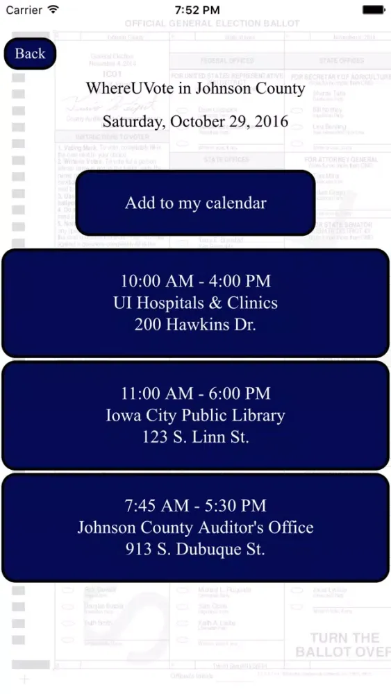 WhereUVote IA - Johnson County應用截圖