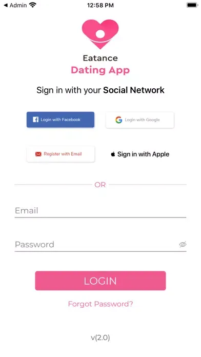 Capturas de tela do Eatance Dating app