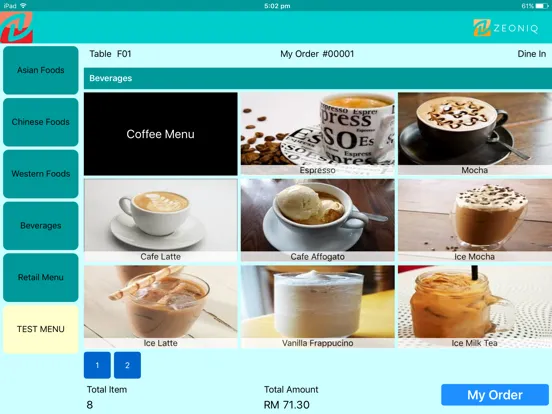 Zeoniq POS iPad  Screenshots