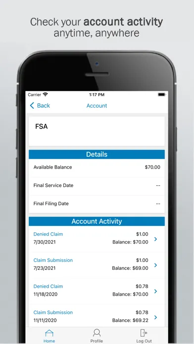 Capturas de tela do PCMI HSA/FSA/HRA Savings Acct.