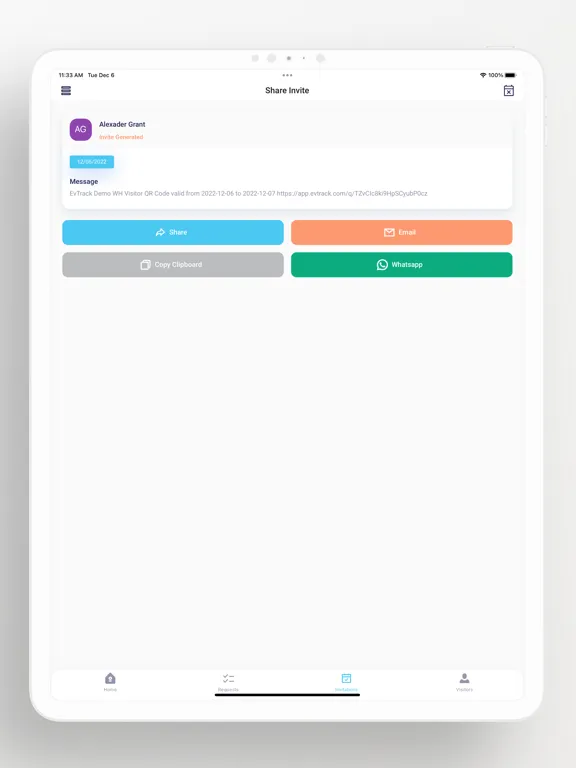 Ảnh chụp màn hình của EvTrack Visitor Management iPad 