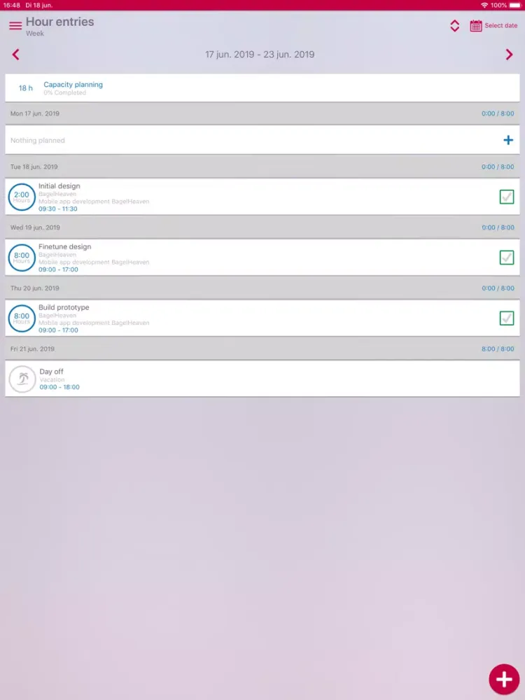 Capturas de tela do Exact Hour Entry iPad 
