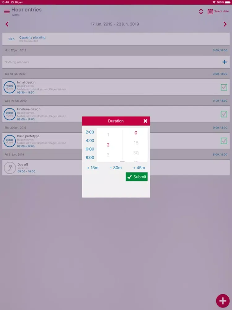 Capturas de tela do Exact Hour Entry iPad 