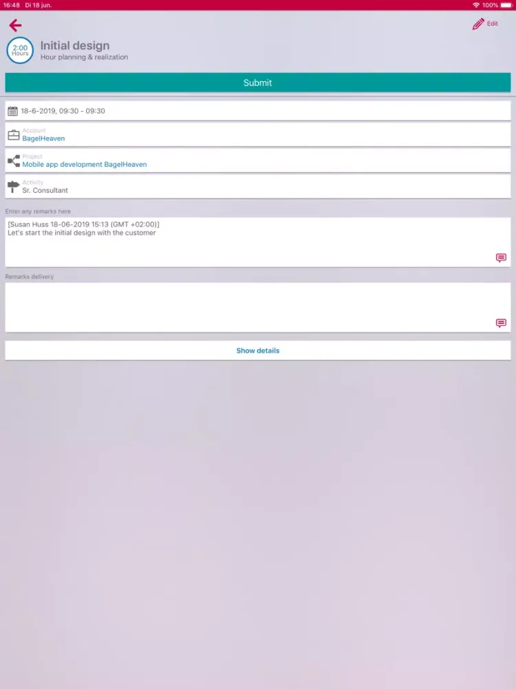 Capturas de tela do Exact Hour Entry iPad 