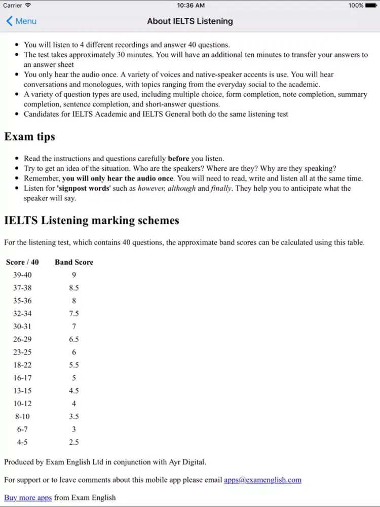 Ảnh chụp màn hình của IELTS Listening Practice iPad 