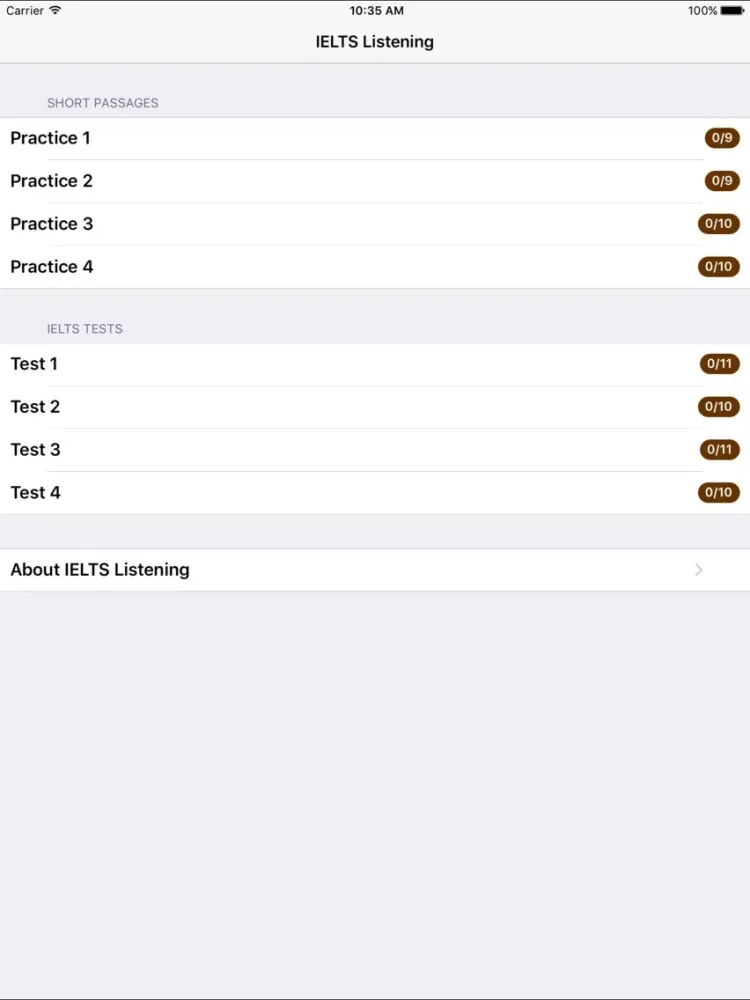 Ảnh chụp màn hình của IELTS Listening Practice iPad 
