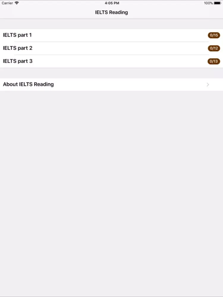 Ảnh chụp màn hình của IELTS Reading Practice iPad 