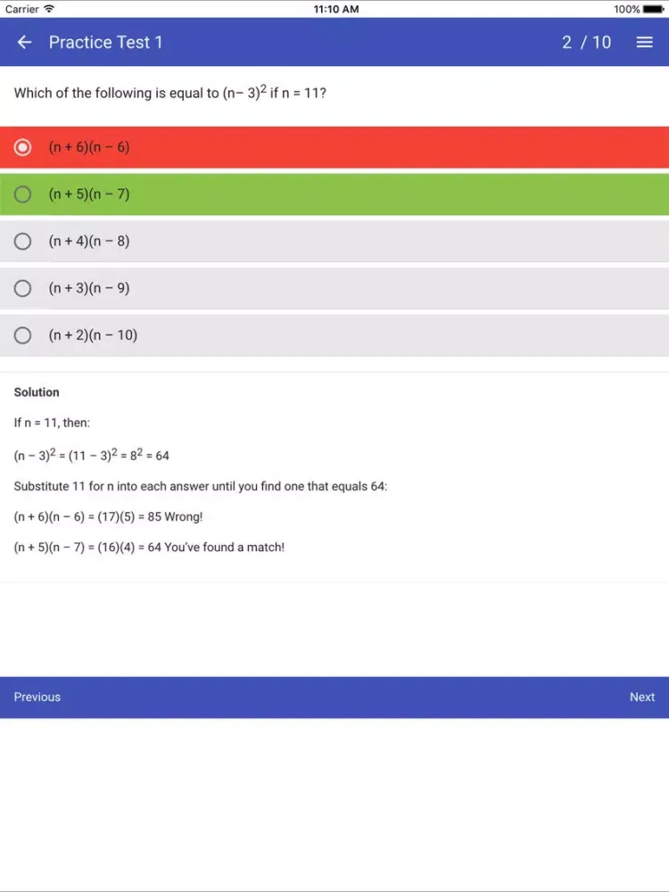 Zrzuty ekranu ACT Maths Practice Tests iPad 