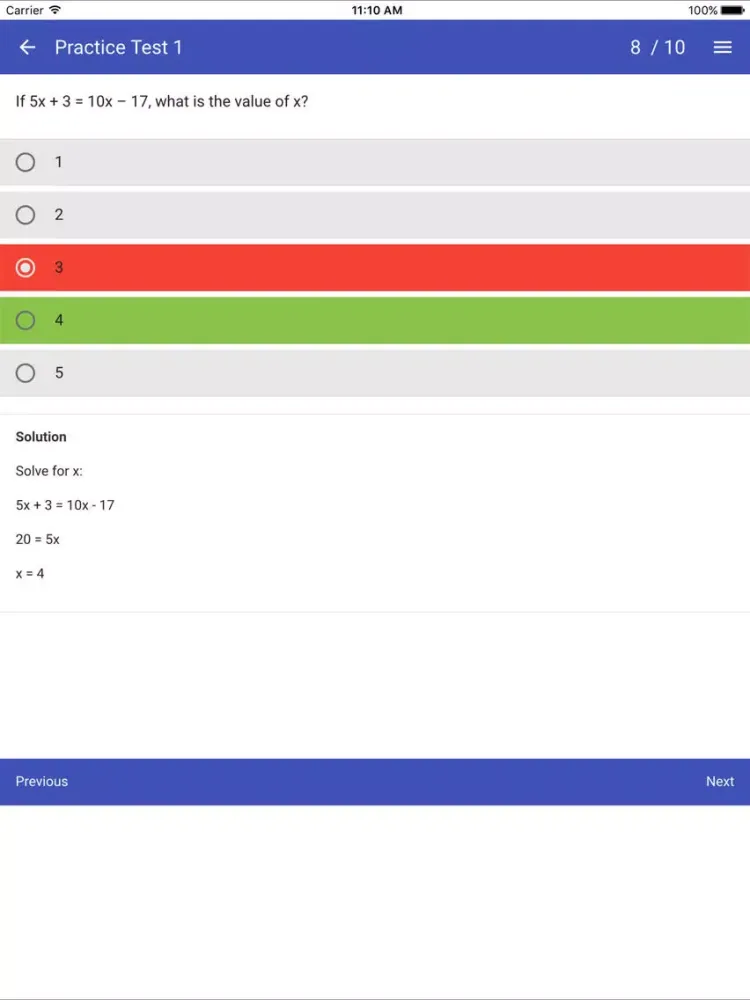 Zrzuty ekranu ACT Maths Practice Tests iPad 