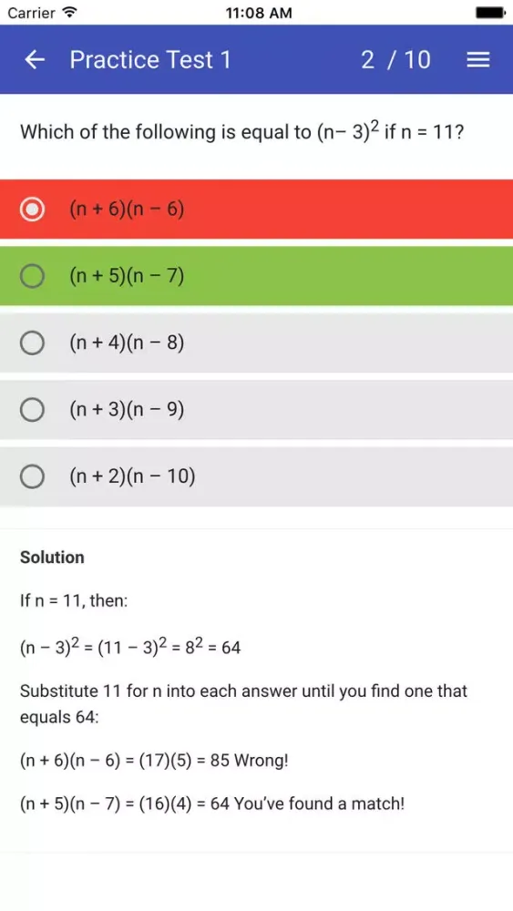 Zrzuty ekranu ACT Maths Practice Tests