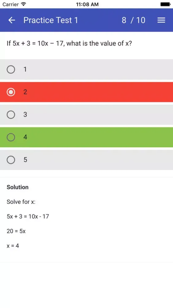 Zrzuty ekranu ACT Maths Practice Tests