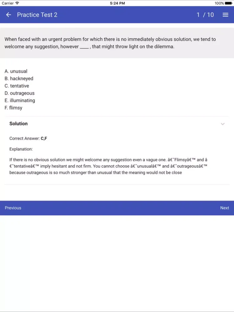 GRE Verbal Reasoning Practice Tests iPad  Ekran Görüntüleri
