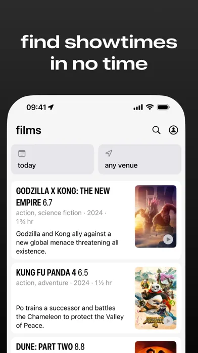Zrzuty ekranu cinemate: cinema showtimes