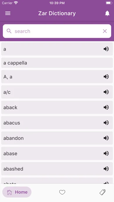 Tangkapan skrin Zar Dictionary