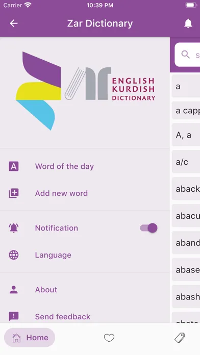 Tangkapan skrin Zar Dictionary