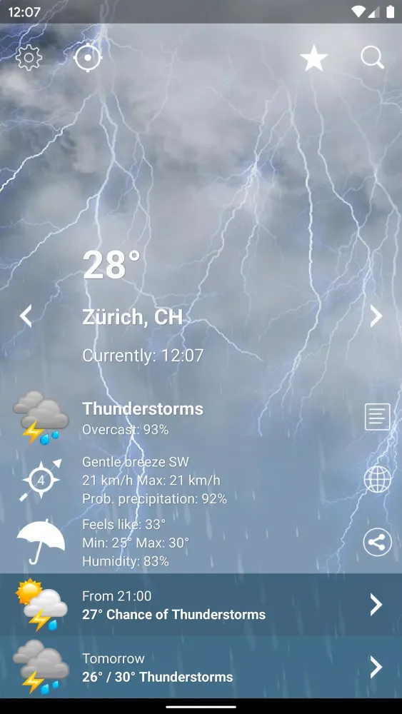 Ảnh chụp màn hình của Weather Switzerland XL PRO