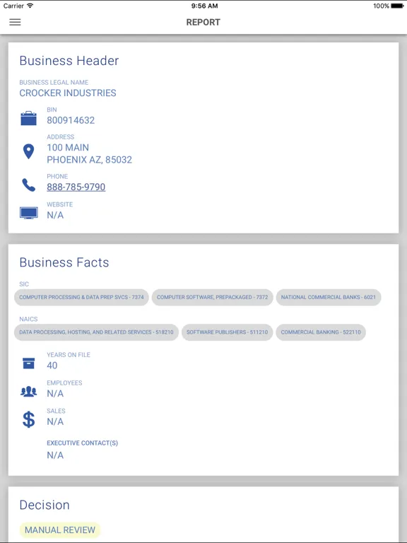 Screenshot di BusinessIQ Mobile iPad 