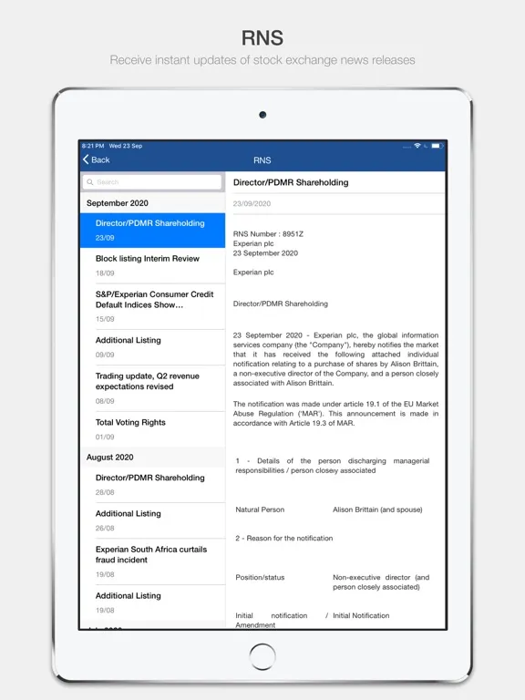 Experian plc Investor Relation iPad  Screenshots