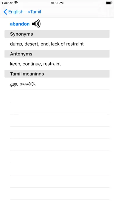 Tangkapan layar English to Tamil Dictionary
