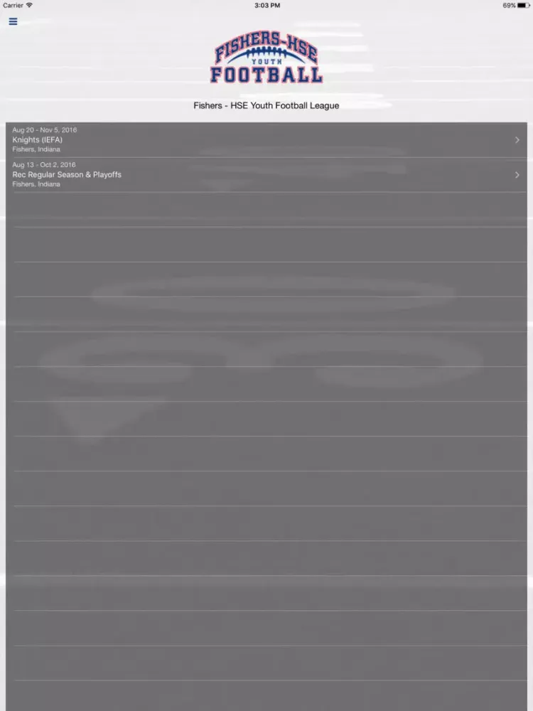 Tangkapan skrin Fishers - HSE Youth Football League iPad 