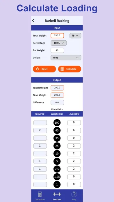 Captures d'écran de ExRx.net Workout Tools