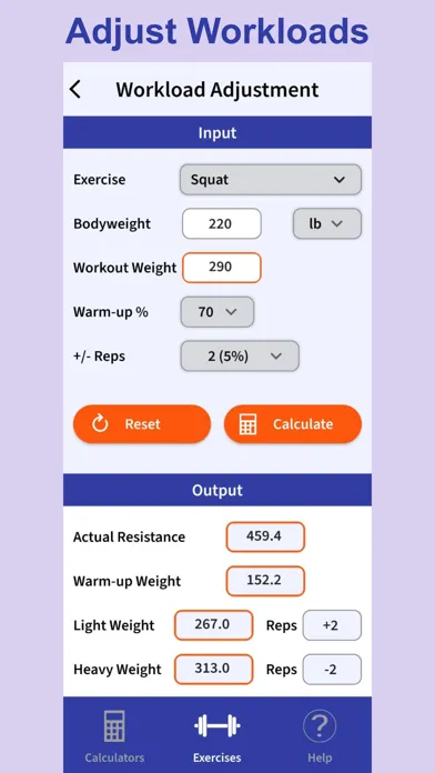 Captures d'écran de ExRx.net Workout Tools