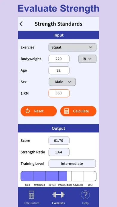 Captures d'écran de ExRx.net Workout Tools