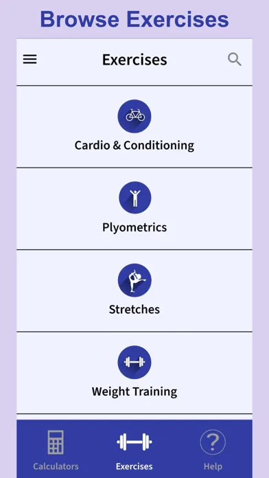 Captures d'écran de ExRx.net Workout Tools