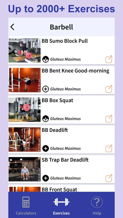 Captures d'écran de ExRx.net Workout Tools