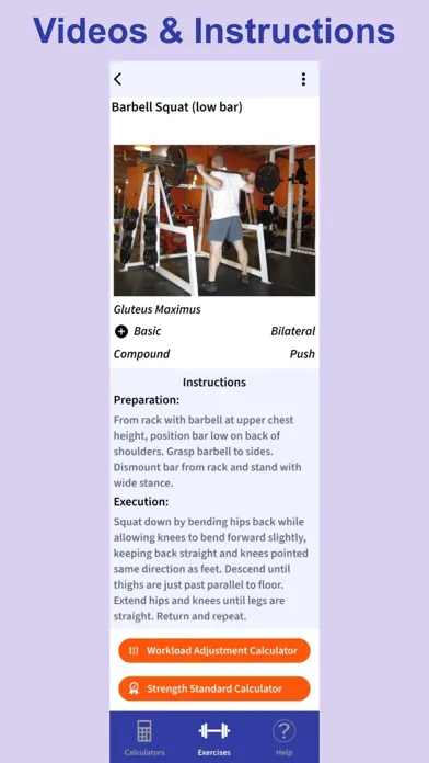 Captures d'écran de ExRx.net Workout Tools