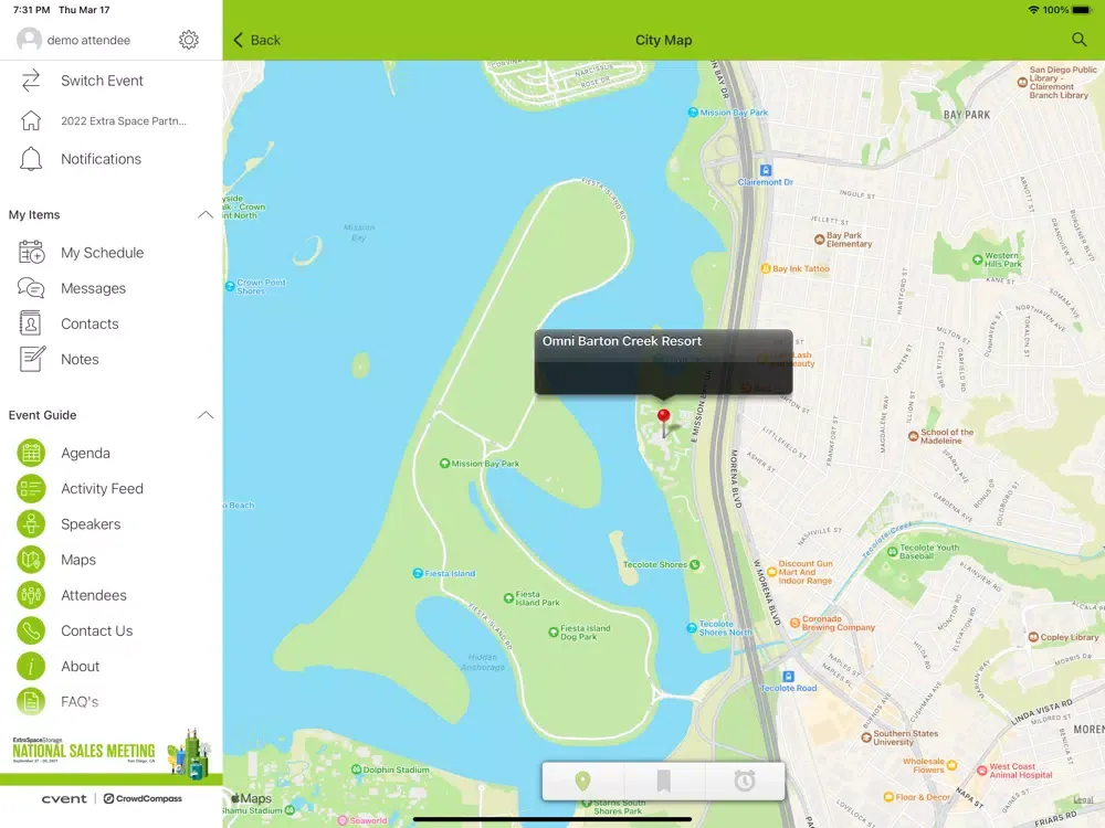 Tangkapan layar Extra Space Storage Events iPad 