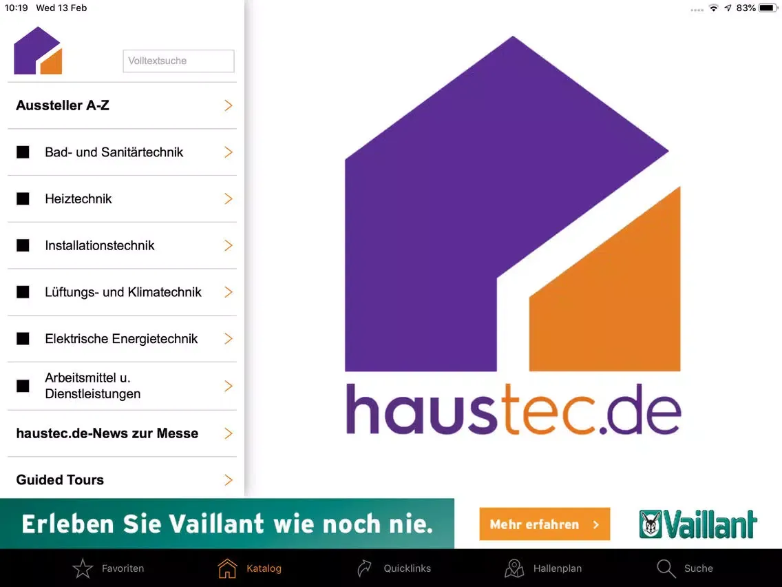 Screenshot di haustec.de Messeapp iPad 