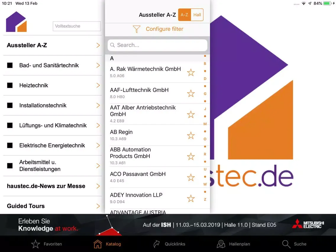 Screenshot di haustec.de Messeapp iPad 