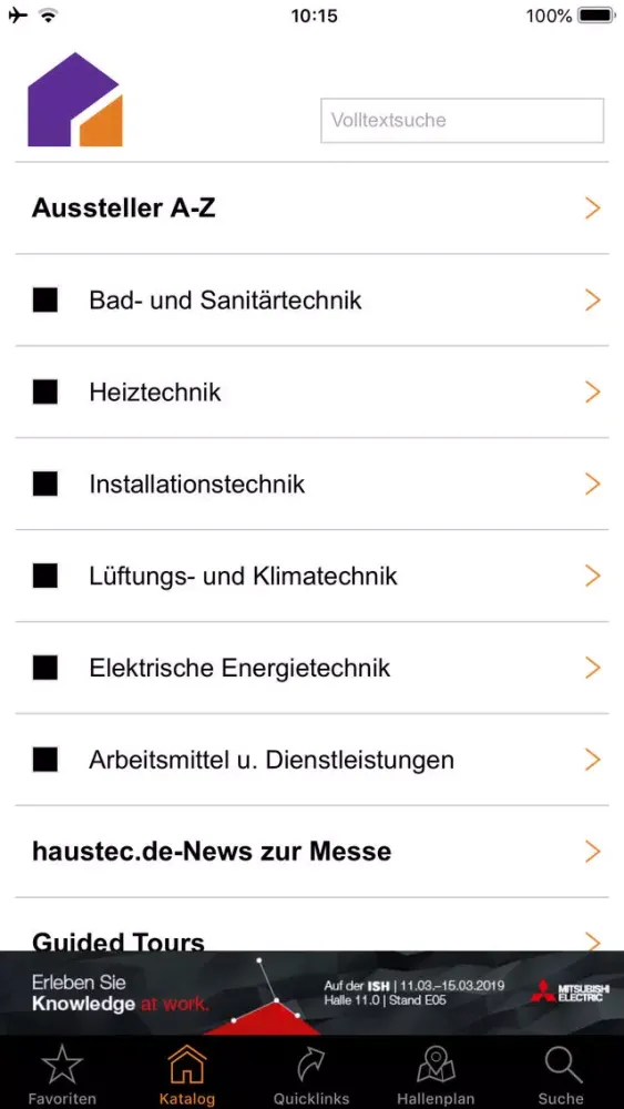 Screenshot di haustec.de Messeapp