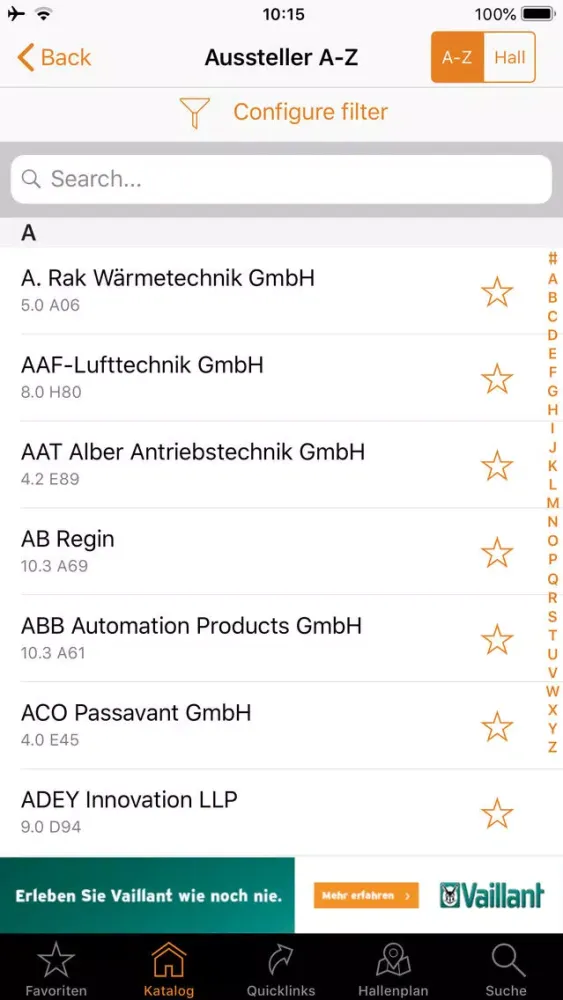Screenshot di haustec.de Messeapp