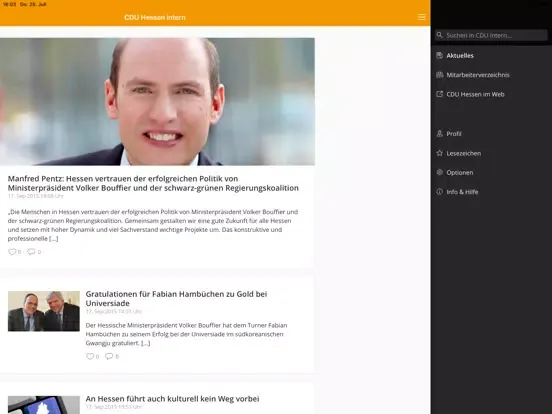 Tangkapan layar CDU intern iPad 
