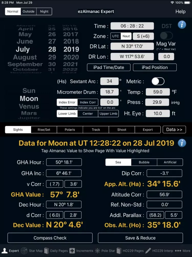 Скриншоты ezAlmanac Celestial Navigation iPad 