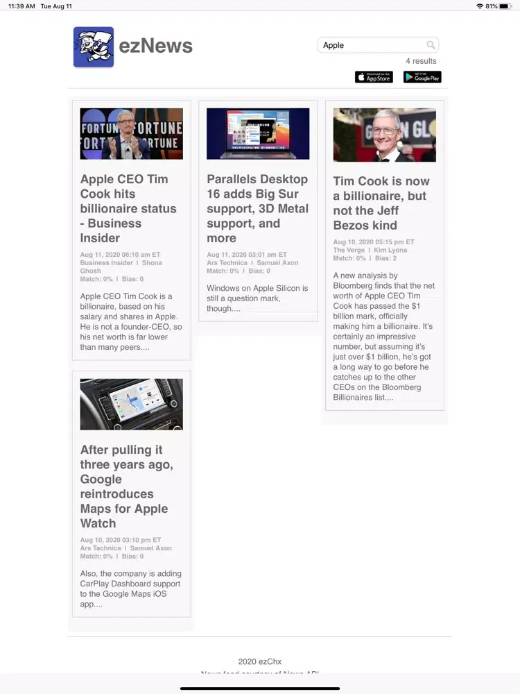 ภาพหน้าจอของ ezNews iPad 