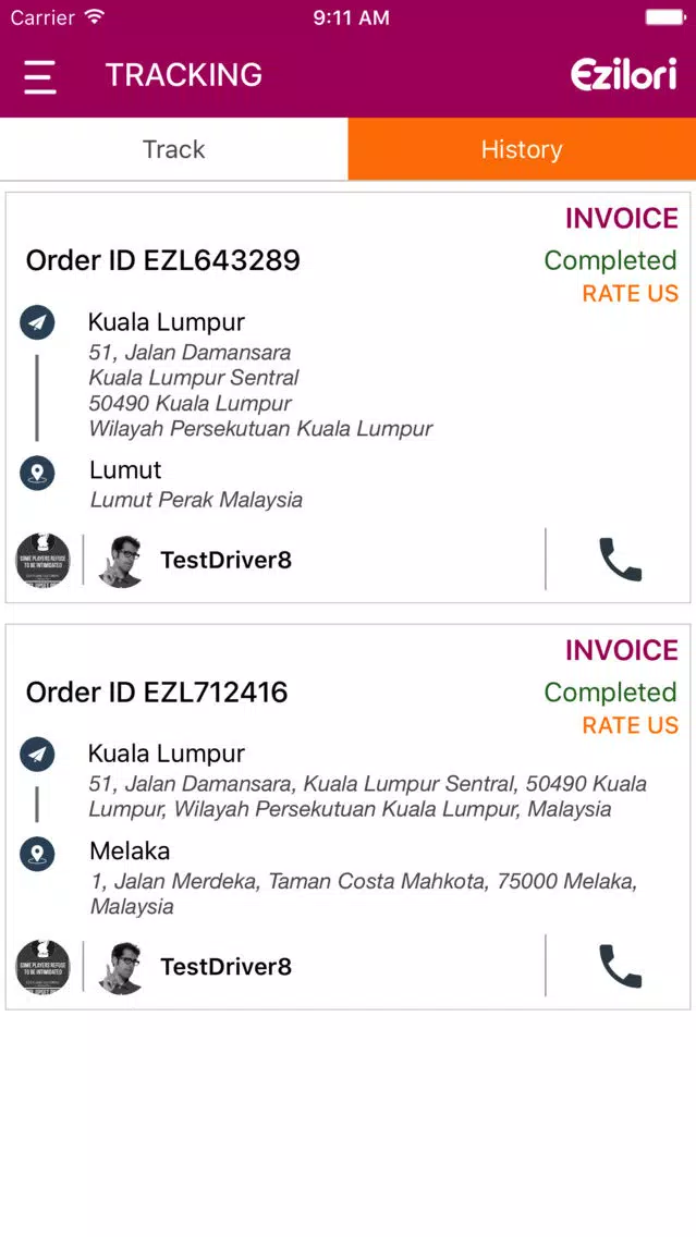 Tangkapan layar EZILORI DELIVERY APP